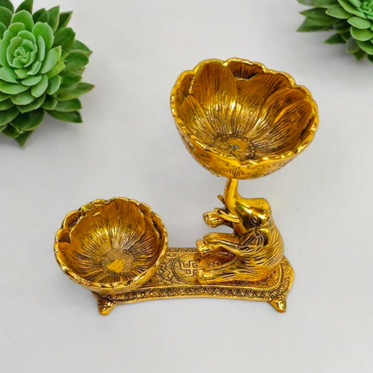 Golden Elephant Brass Diya Stand