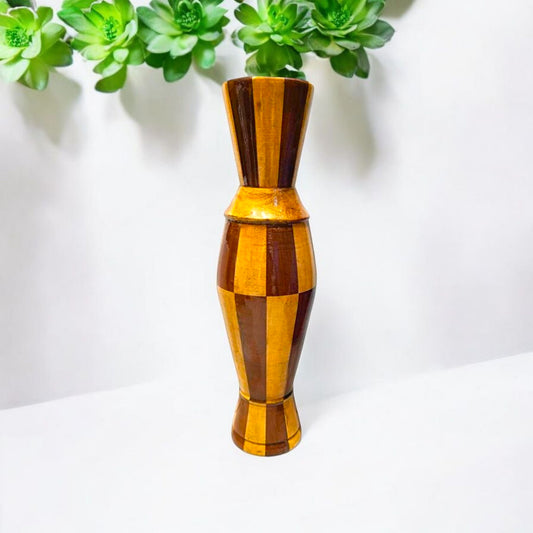Stylish Wooden Geometric Pattern Vase