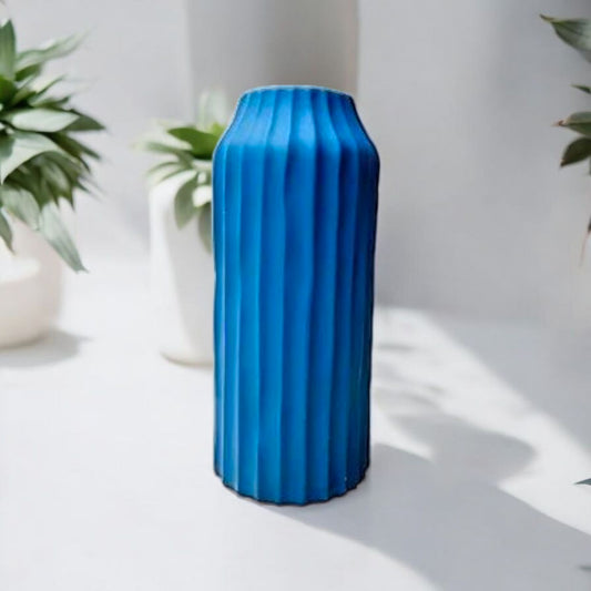 Blue Ribbed Ceramic Vase