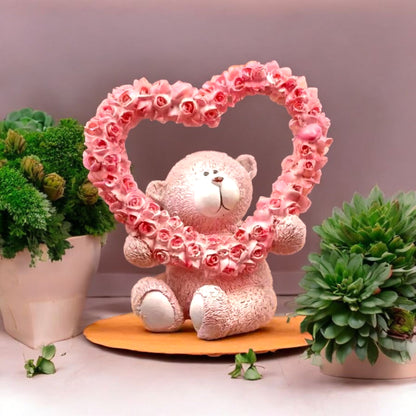 Adorable Teddy with Heart of Roses Showpiece