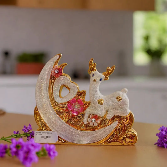 Elegant Glitter Reindeer & Crescent Moon Showpiece
