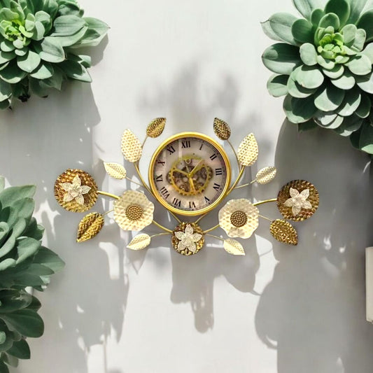 Gold Leaf Floral Wall Clock
