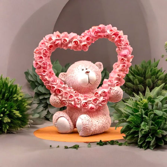 Adorable Teddy with Heart of Roses Showpiece