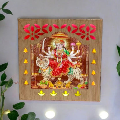 Wooden Durga Maa Wall Frame with Decorative Bells