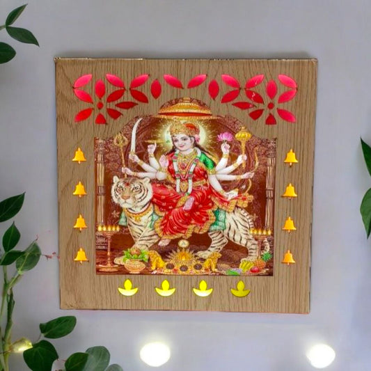 Wooden Durga Maa Wall Frame with Decorative Bells