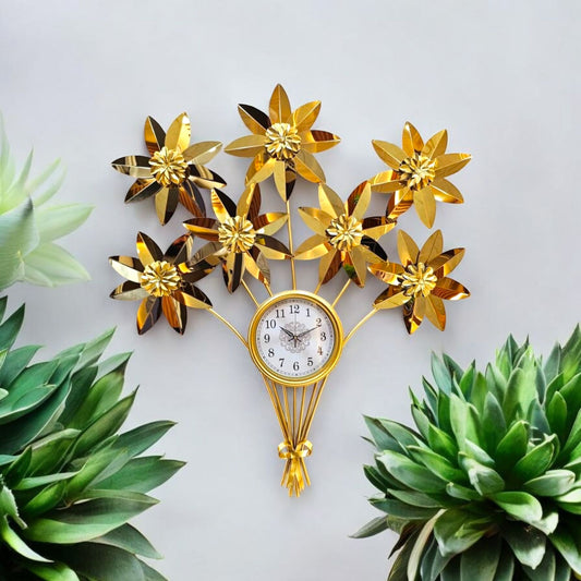 Golden Flower Bouquet Wall Clock