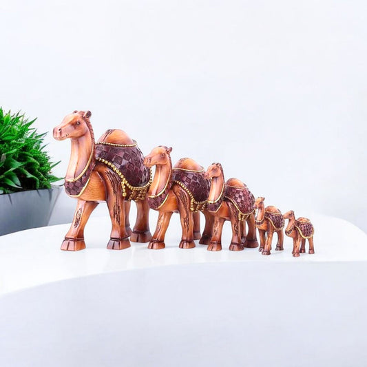 Decorative Wooden Camel Caravan Set Of 5