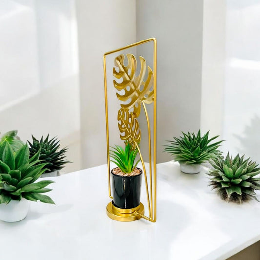Monstera Leaf Gold Metal Planter