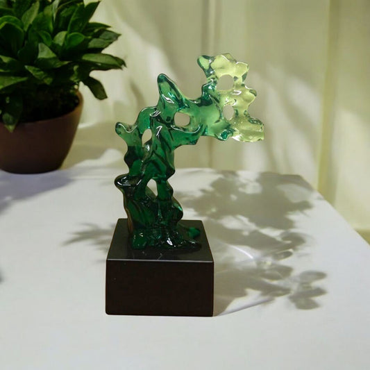 Abstract Green Crystal Resin Sculpture