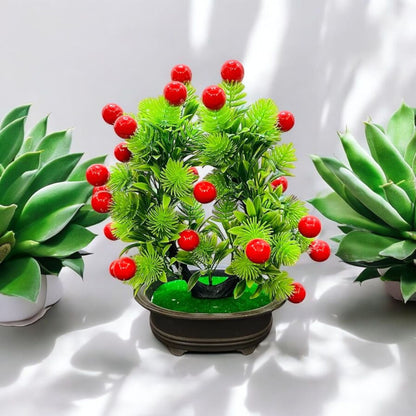 Artificial Cherry Berry Bonsai in Black Pot