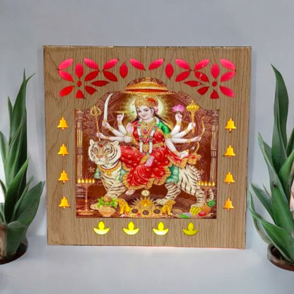 Wooden Durga Maa Wall Frame with Decorative Bells