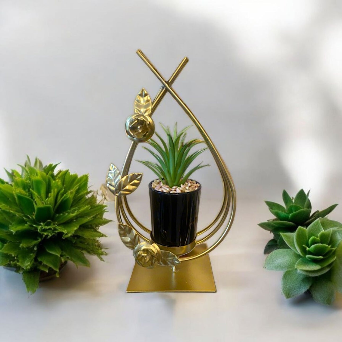 Gold Floral Metal Planter Stand