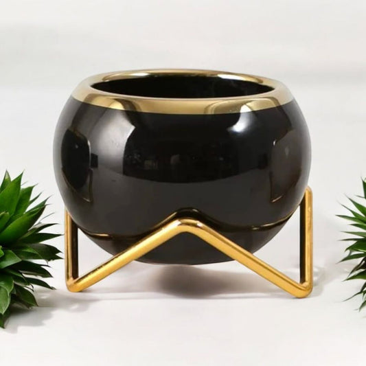 Elegant Black Planter with Gold Stand