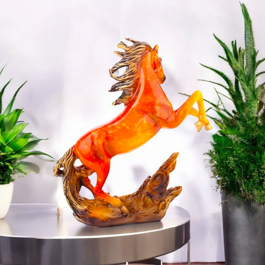 Fiery Orange Rearing Horse Statue