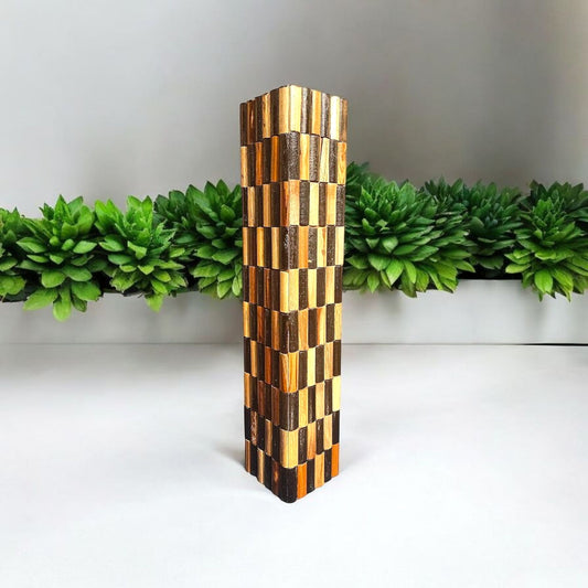 Unique Wooden Checker Pattern Vase
