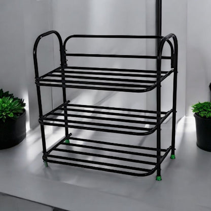 3-Tier Black Metal Shoe Rack