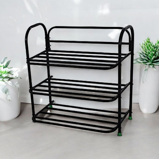 3-Tier Black Metal Shoe Rack