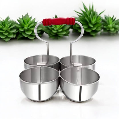 Stainless Steel 4-Bowl Chutney & Sauce Server