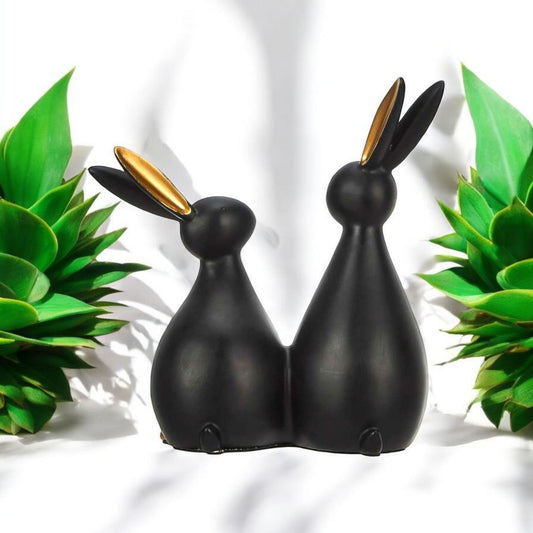Charming Black Rabbit Couple Sculpture