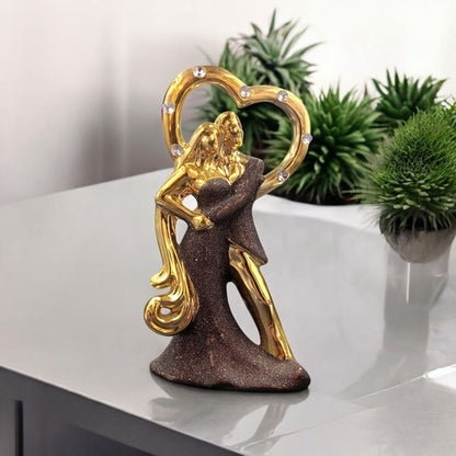 Elegant Romantic Couple Figurine with Heart Backdrop